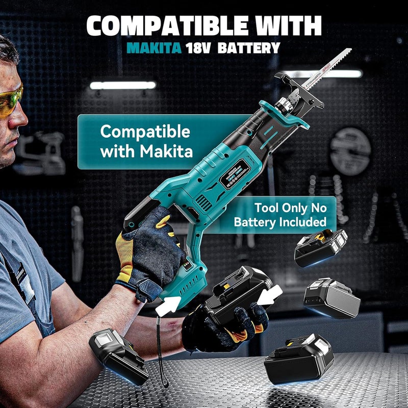 Cerycose Cordless Reciprocating Saw Compatible with Makita 18V Battery, Variable Speed 1" Stroke Length,3200 SPM, Toolless Blade Change, 4 Saw Blades for Metal Wood PVC Cutting Tool Only - Image 5